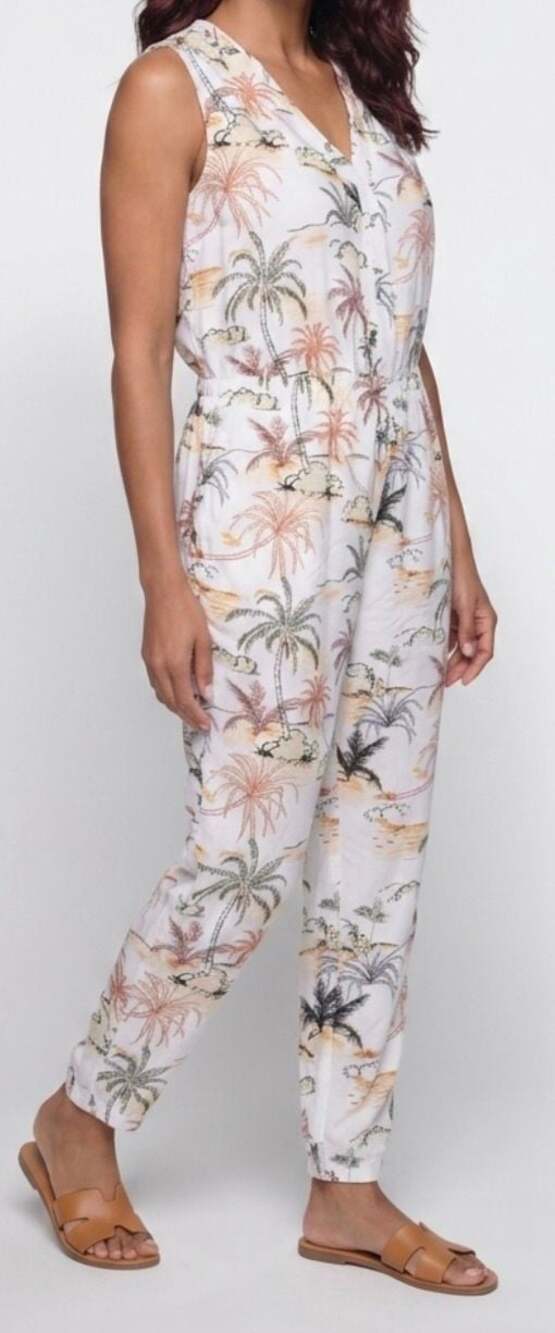World Market Palm Tree Print Jumpsuit, Size S/M